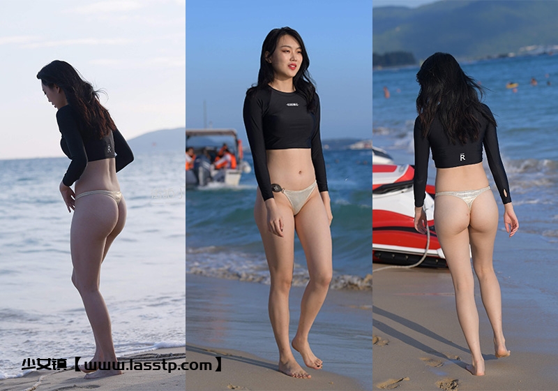 1054、[街拍]M964.海边的金色比基尼美女[图片6.16G]